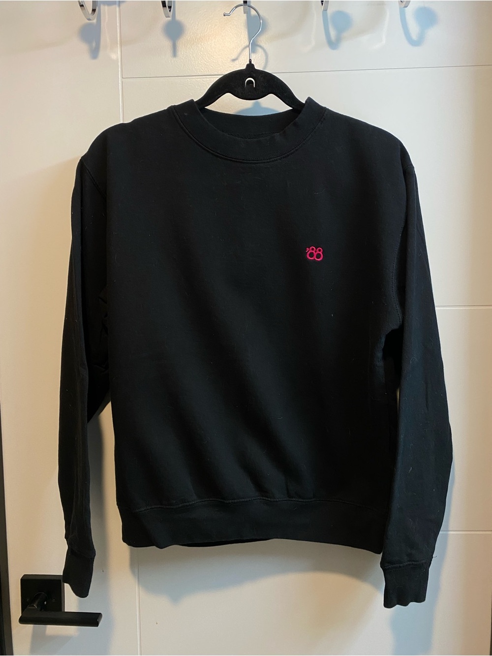 ‘88 Brewery Black Crewneck Sweatshirt with Pink Chest Accent